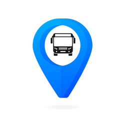 Bus geo tag icon. Bus station and bus stop marker. Symbol, logo illustration for mobile concept and web design. Vector illustration.