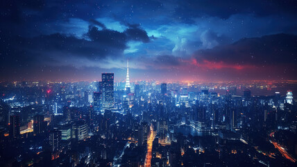 Urban Wonderland, Nightscape of Tokyo Dazzling City Lights. Generative Ai - obrazy, fototapety, plakaty