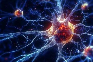 Neural network . Neuron cells of human nervous system . Created by generative AI .