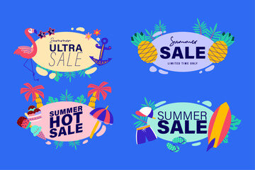 summer sale signs brochure vector. Special price offer coupon for social media post,  promotion ad, shopping flyer, voucher, website campaign and advertising