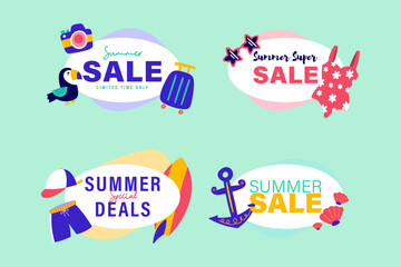 summer sale signs brochure vector. Special price offer coupon for social media post,  promotion ad, shopping flyer, voucher, website campaign and advertising