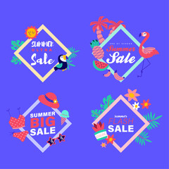 summer sale signs brochure vector. Special price offer coupon for social media post,  promotion ad, shopping flyer, voucher, website campaign and advertising