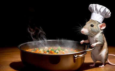 Chef Mouse Cooking Vegetable Soup created with Generative AI.