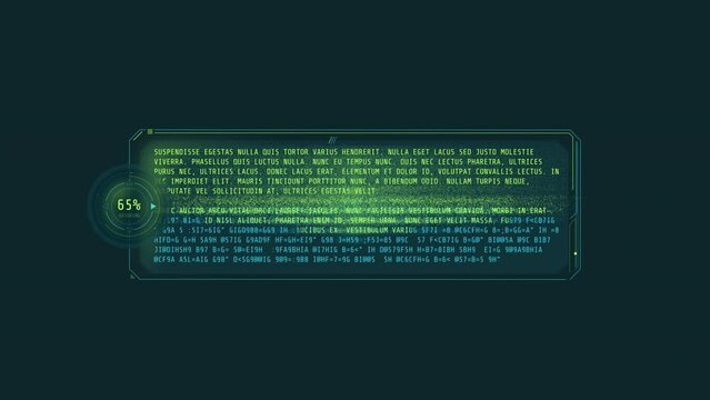 Medium text decoding window with percentage loader.