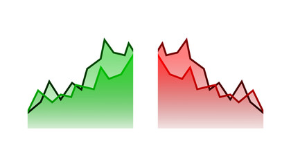 Up and Down trend with arrows on background. Stock exchange concept. Profit or loss of the trader. Uptrend abstract concept. A group of digital green arrows pointing. Vector illustration.