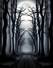 Spooky horror forest for halloween poster design template. Generative AI
