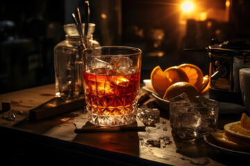 Spirited Elegance: Whiskey Glass on a Dark Background. Generative AI