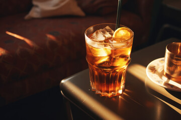 Spirited Elegance: Whiskey Glass on a Dark Background. Generative AI