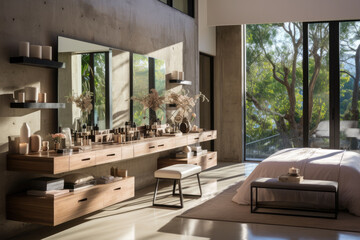 dressing room are laid out along the corridor in the elevated part of the home,ai generater.