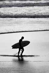 Black & White of Lone Surfer, Bali, Indonesia