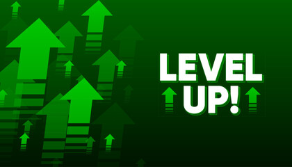 Level up with arrows isolated on dark background. Digital design concept for game. Celebrating an advancement or level. Vector illustration.