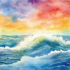 Watercolor Rainbow over Ocean