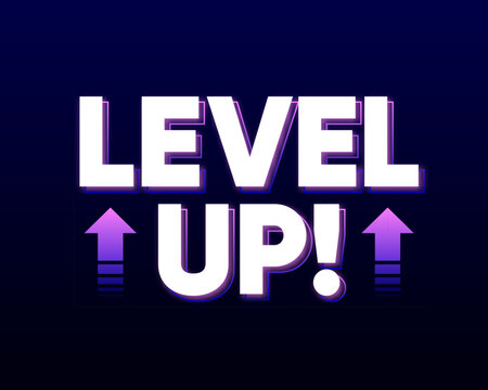 Level up with arrows isolated on dark background. Digital design concept for game. Celebrating an advancement or level. Vector illustration.