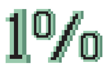 1 percent with pixel art 3d. Vector illustration.