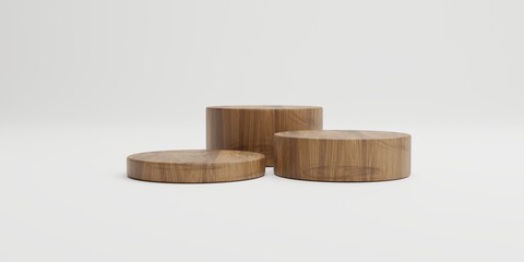 Brown wooden rectangle cube product stage podium on white background isolated. Minimal fashion theme. Geometry exhibition stage mockup concept. 3D illustration rendering graphic design