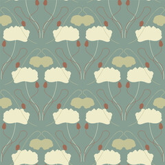 Fototapeta na wymiar Seamless pattern with abstract poppy flowers silhouettes on blue background