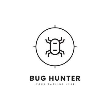 Minimalist robotic insect logo, for programing logo purposes, especially bug hunter