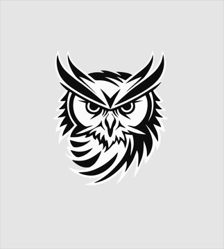Owl head Logo design, vector illustration. Emblem design on white background
