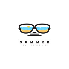 Summer glasses logo, with beach view ornament.