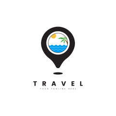 Travel holidays logo. Location icon with sea view, for travel logo, holidays and adventure logos.