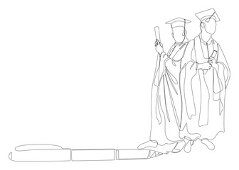 One continuous line of university student graduation event drawn by with felt tip pen. Thin Line Education Illustration vector concept. Contour Drawing Creative ideas.