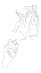 One continuous line of university student graduation event drawn by with felt tip pen. Thin Line Education Illustration vector concept. Contour Drawing Creative ideas.