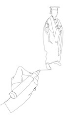 One continuous line of university student graduation event drawn by with felt tip pen. Thin Line Education Illustration vector concept. Contour Drawing Creative ideas.