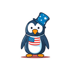 Obraz premium Penguin, 4th of July Cute in the style of colorful, Generative Ai