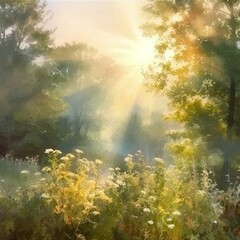 Obraz na płótnie Canvas Watercolor sun in autumn