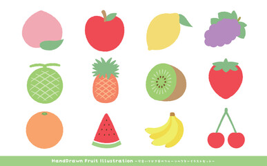 手描き風の質感が可愛いポップなフルーツ・くだものベクターアイコンイラスト素材セット