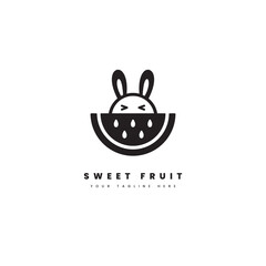 Sweet fruit logo. Watermelon fruit with a cute bunny, for fresh fruit logo.