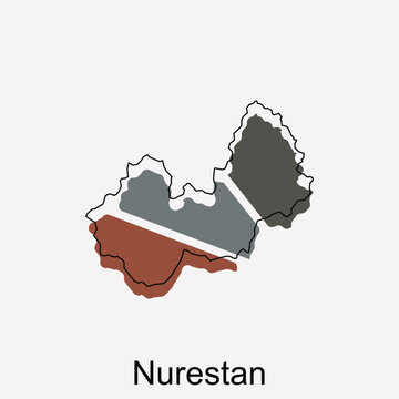 Nurestan map and black lettering illustration design template on white background, vector map of afghanistan