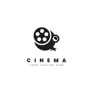 Cinema logo. Illustration of a bird eating a foll film, for cinema logo or show logo.