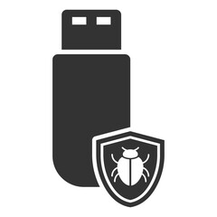 Vector illustration of Flash disk virus protection icon in dark color and transparent background(PNG).