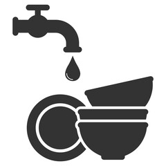 Vector illustration of wash dishes icon in dark color and transparent background(PNG).