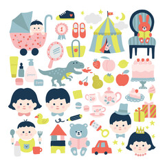 kids and baby,  flat icon vector illustration.