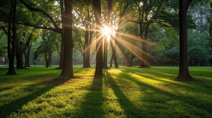 Obraz premium Sun beamed through trees in the lawn