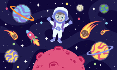 Vector hand drawn colorful space background
