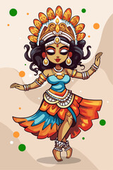 Vector Illustration, Traditional Dancer Woman Cartoon Character