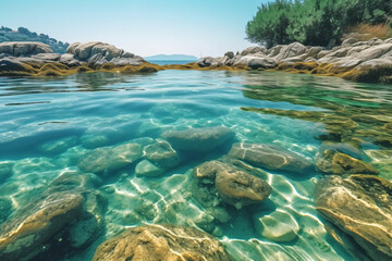 Obraz premium Free photo water surface level shot of rocks and reefs at the sea on a sunny day photography