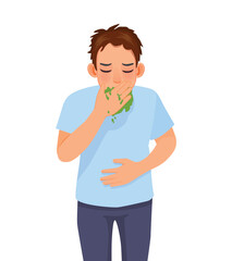 Sick young man vomiting having nausea and stomach pain