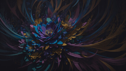 Beautiful colorful flower stands in the shadow, its vibrant hues contrasting with the darkness, creating a captivating play of light and shade.