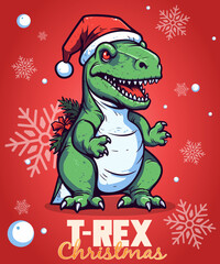 Vector Illustration, Dinosaur T-Rex Christmas Cartoon Character