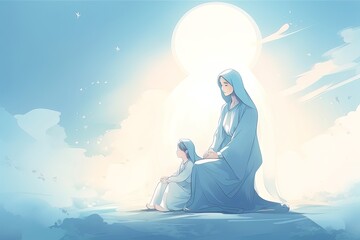 Photo illustration of the Orthodox Mother of God Virgin Mary with the baby biblical picture AI