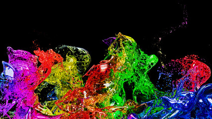 3D render, Fluid liquids Splash glass multicolor wallpeper background