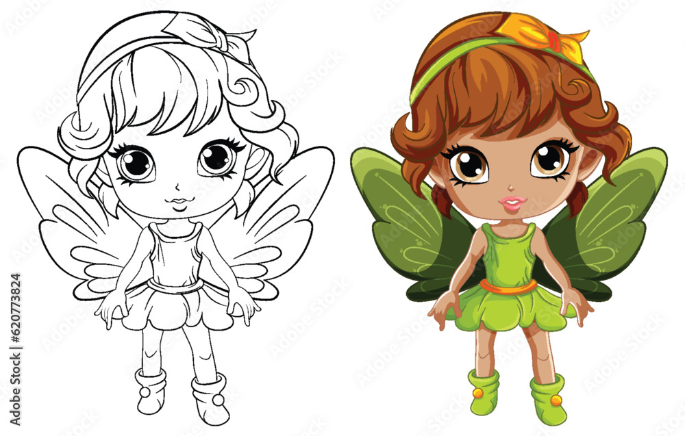 Canvas Prints Cute Fairy Girl Outline for Coloring