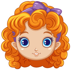 Cute Girl Head with Orange Curly Hair