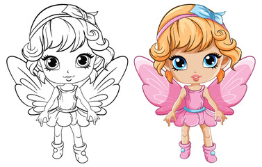 Cute Fairy Girl Outline for Coloring