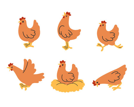 chicken cartoon collection, various gesture drawings of the hen