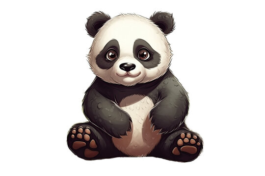 cartoon character cute happy panda on a white isolated background. Generative AI illustration